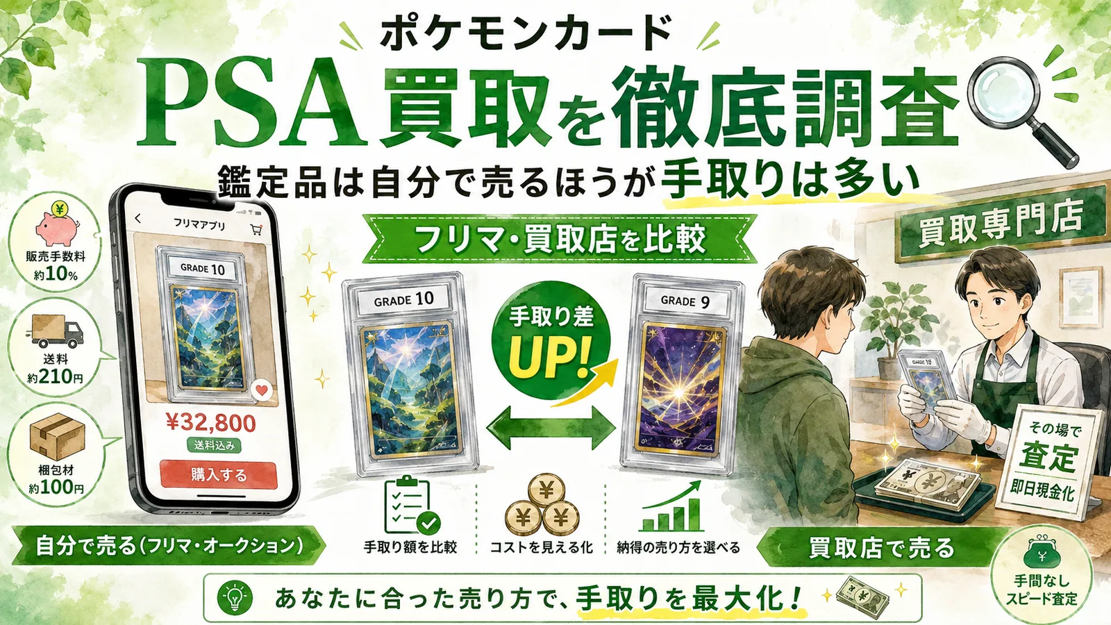 ポケモンカード PSA 買取を徹底調査｜鑑定品は自分で売るほうが手取りは多い